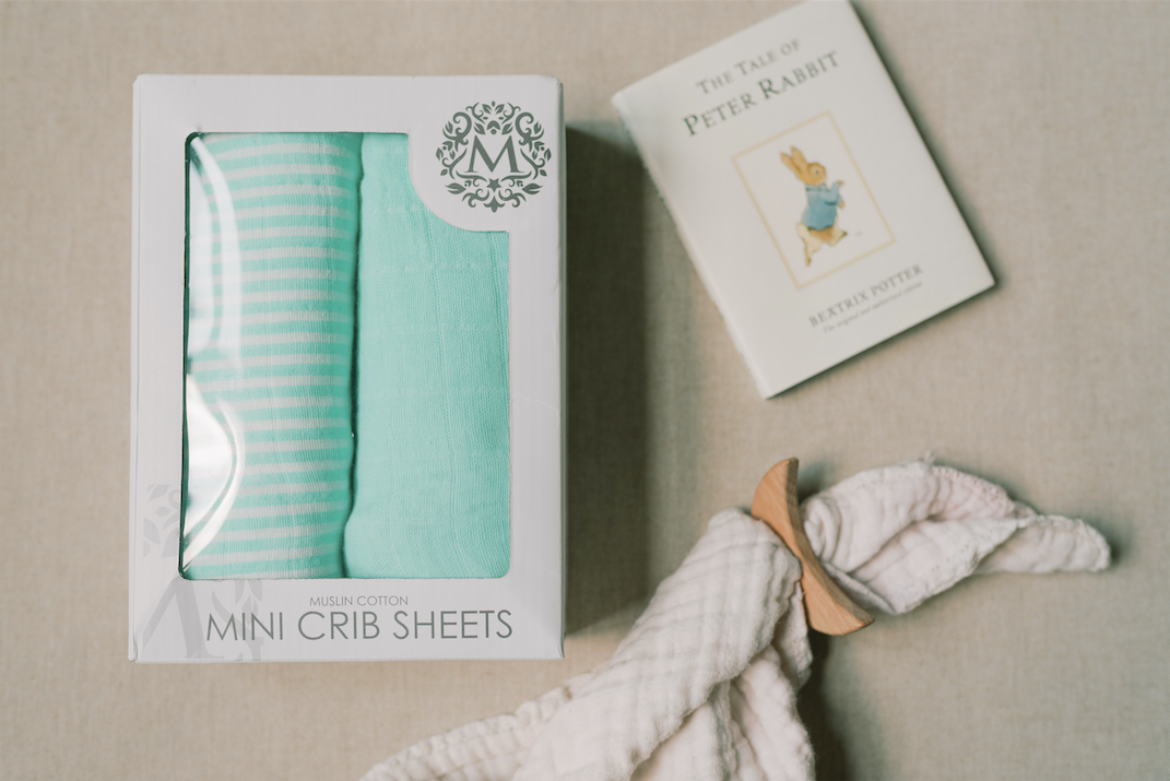 Mini Crib Sheets AQUA Premium Muslin Cotton Margaux May